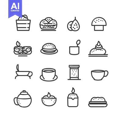 Set of 16 Line Icons for Food and Drinks