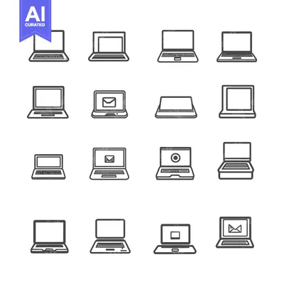 Set of 16 Line Icons for Laptop Computers with Different Functions