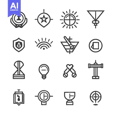 Set of 16 Line Icons for Target, Aim, and Direction