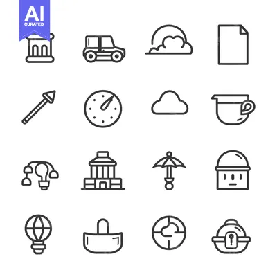 Aset premium populer: Set of 16 Line Icons for Various Concepts and Objects
