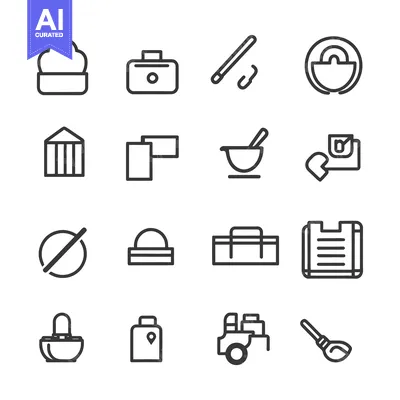 Aset premium populer: Set of 16 Line Icons for Various Objects and Activities