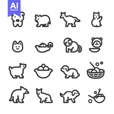 Popular premium asset: Set of 16 Line Icons of Cute Animals and Pet Accessories