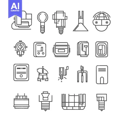 Set of 16 Line Icons of Different Devices for Electronics