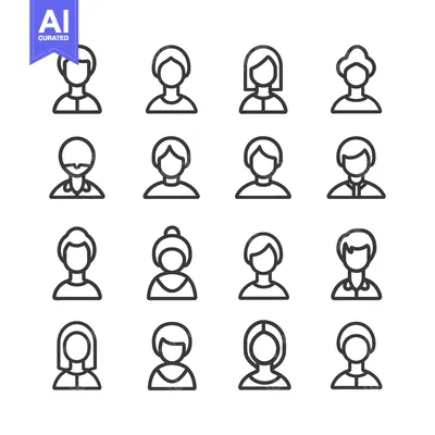Premium design asset: Set of 16 Line Icons of Different Hairstyles for Users