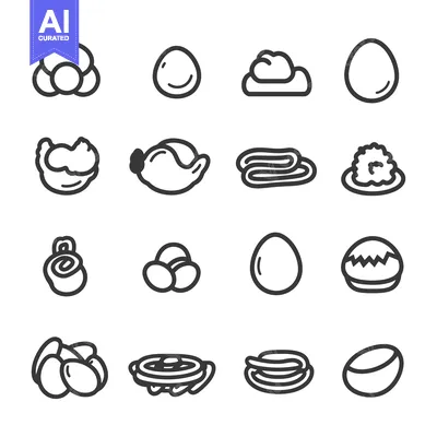 Set of 16 Line Icons of Eggs in Different Stages of Development
