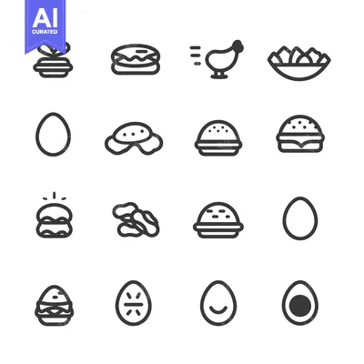 Set of 16 Line Icons of Food and Drink Related Items