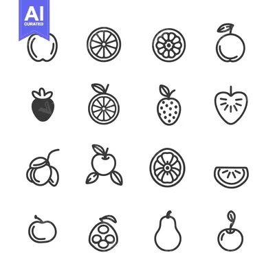 Set of 16 Line Icons of Fruits