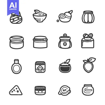 Aset premium populer: Set of 16 Line Icons of Jars, Containers, and Bowls