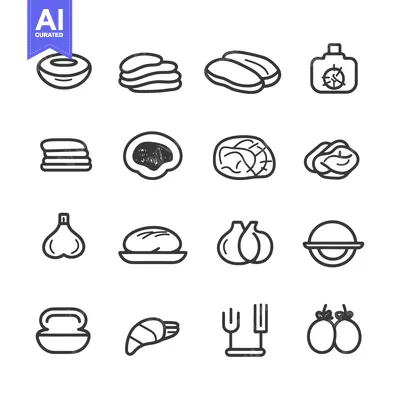 Aset premium populer: Set of 16 Line Icons of Various Foods