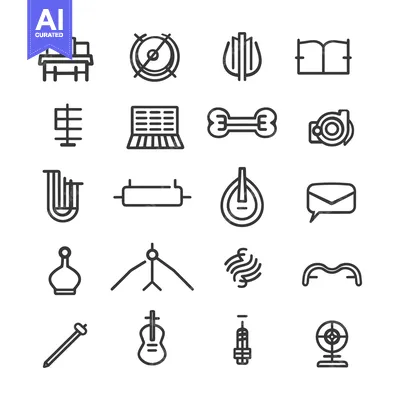 Aset premium populer: Set of 16 Line Icons of Various Objects
