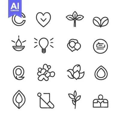 Aset desain premium: Set of 16 Line Icons of Various Shapes and Symbols
