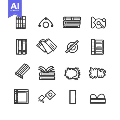 Aset premium populer: Set of 16 Line Icons Related to Books and Reading