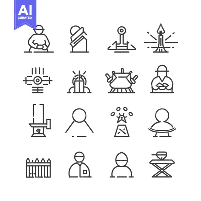 Aset premium populer: Set of 16 Line Icons Related to Construction, Industry and Labor