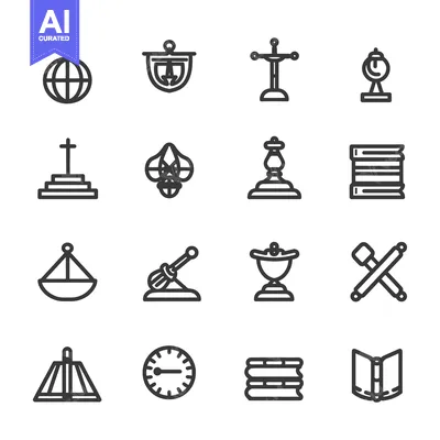 Set of 16 Line Icons Related to History and Education