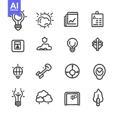 Set of 16 Line Icons Related to Ideas, Innovation, and Creativity