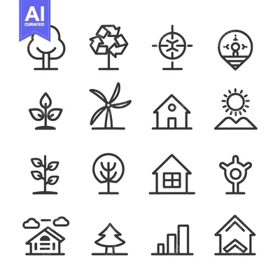 Aset premium populer: Set of 16 Line Icons Related to Nature, Environment, and Home