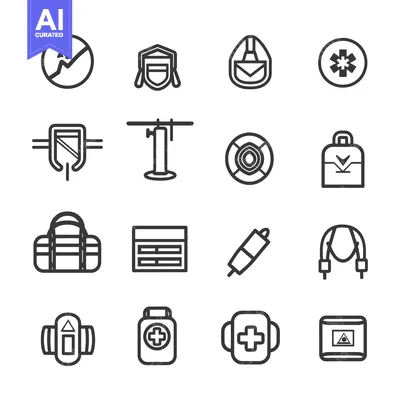 Aset desain premium: Set of 16 Line Icons Related to Safety and Emergency