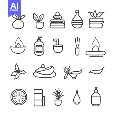 Set of 16 Line Icons Related to Spa and Beauty