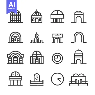 Premium design asset: Set of 16 Line Icons Representing Buildings and Structures