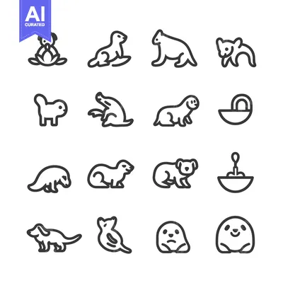 Aset premium populer: Set of 16 Line Icons Representing Different Animals