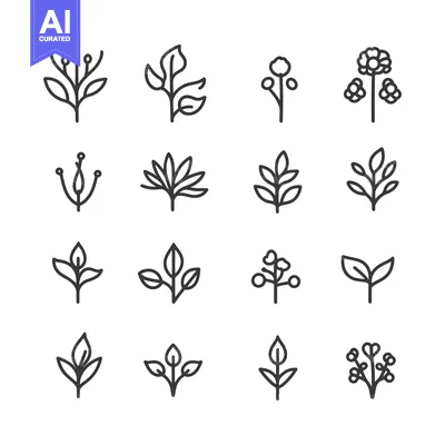 Aset premium populer: Set of 16 Line Icons Representing Different Floral Motifs