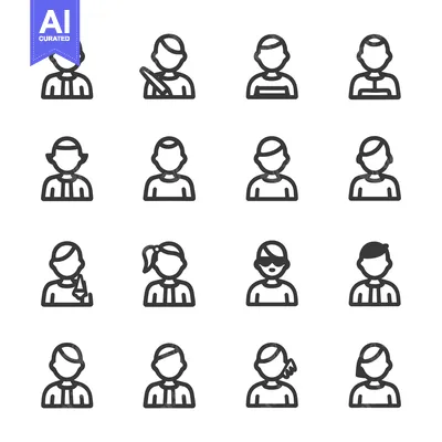 Aset desain premium: Set of 16 Line Icons Representing Different People