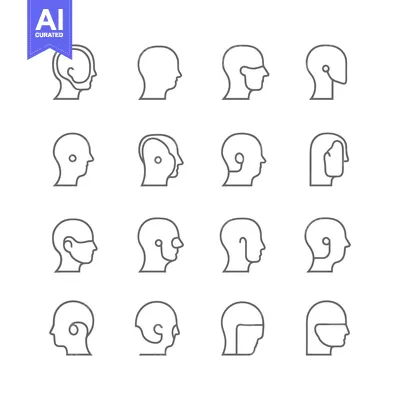 Premium design asset: Set of 16 Line Icons Representing Human Heads in Profile