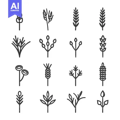 Aset premium populer: Set of 16 Line Icons Representing Various Plant Stems