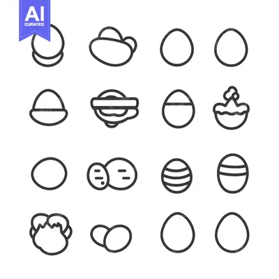Aset desain premium: Set of 16 Line Icons Representing Various Styles of Eggs