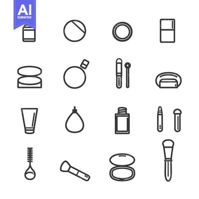 Set of 16 Makeup Icons in Outline Style