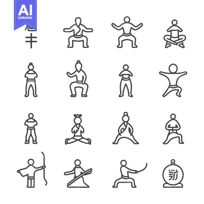 Aset premium populer: Set of 16 Martial Arts Icons with Chinese Characters
