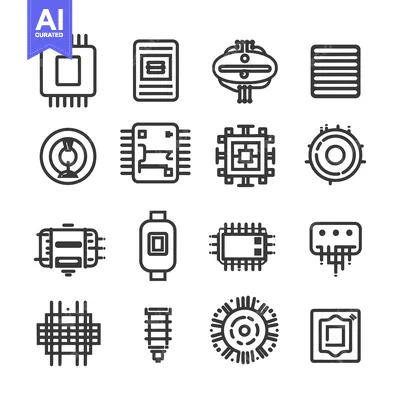 Set of 16 Microchip and Processor Icons