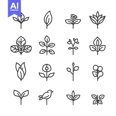 Aset desain premium: Set of 16 Minimalist Line Art Botanical Icons