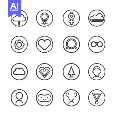 Aset desain premium: Set of 16 Minimalist Line Icons in Circles