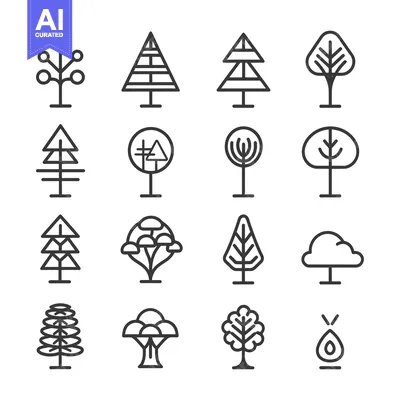 Popular premium asset: Set of 16 Minimalist Tree Line Icons for Nature and Landscape Designs