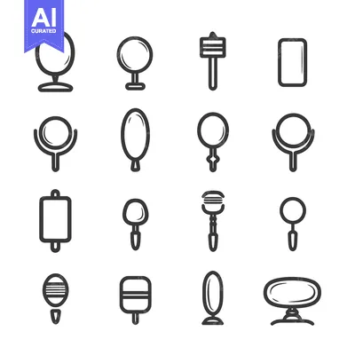 Aset desain premium: Set of 16 Mirror Icons in Line Style