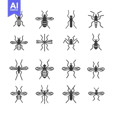 Aset premium populer: Set of 16 Mosquito Icons in Black and White