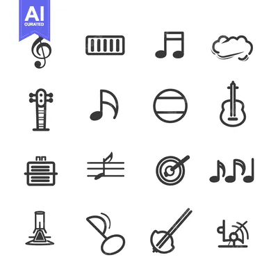 Set of 16 Music Icons in Black and White