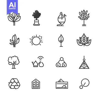 Popular premium asset: Set of 16 Nature and Technology Line Icons