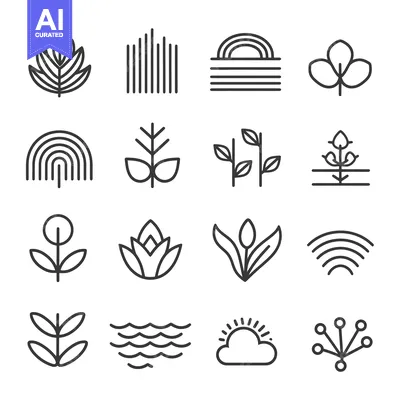 Set of 16 Nature-Inspired Minimalist Line Icons