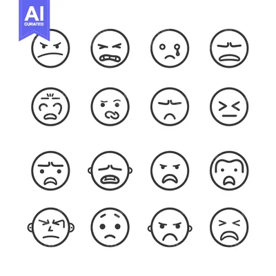 Premium design asset: Set of 16 Negative Emotion Emojis in Line Art Style