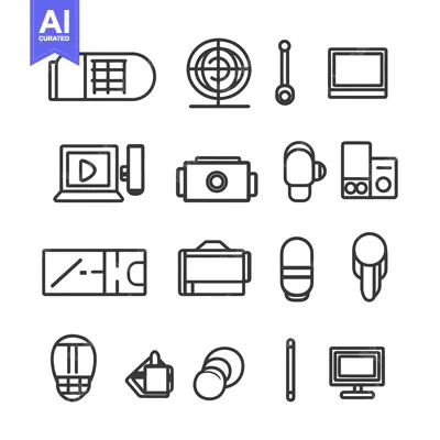 Set of 16 Outline Icons for Home and Electronics Devices