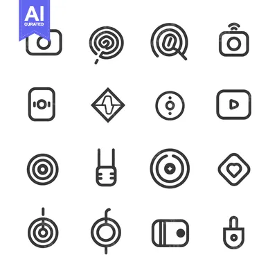 Aset premium populer: Set of 16 Outline Icons for Technology, Security, and Media
