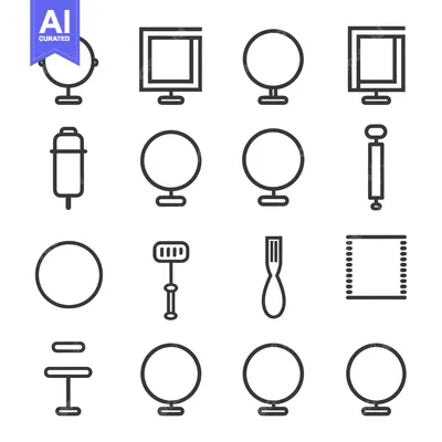Set of 16 Outline Icons of Mirrors and Frames