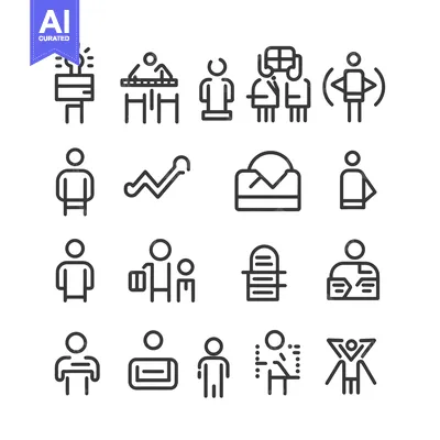 Set of 16 Outline Icons Representing Different People Activities