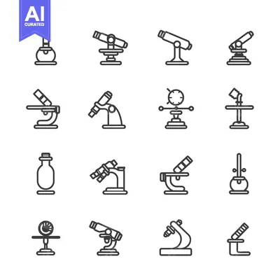 Set of 16 Outline Microscope Icons