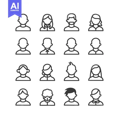 Aset premium populer: Set of 16 Outline User Profile Icons