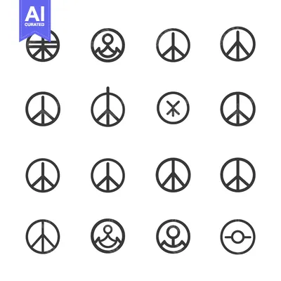 Premium design asset: Set of 16 Peace Symbol Variations in Black and White