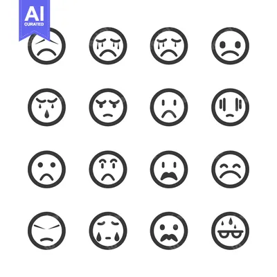 Aset premium populer: Set of 16 Sad Emoji Icons in Circle Frames