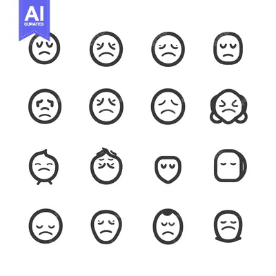 Set of 16 Sad Emojis with Different Facial Expressions